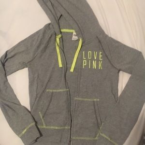Pink Grey Hoodie: Neon Green Accents!